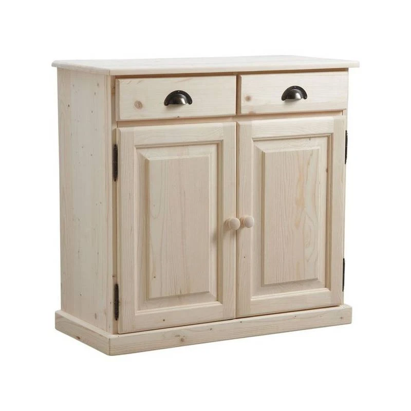 Buffet En Bois Brut 2 Portes 2 Tiroirs