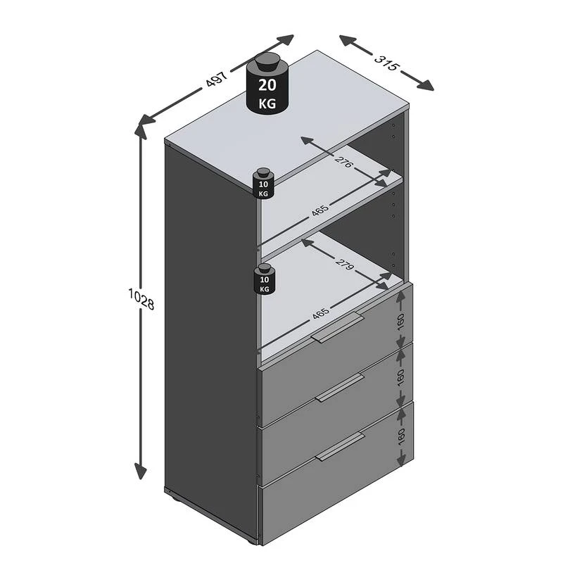 Commode 3 Tiroirs 2 Niches Dark – Image 10