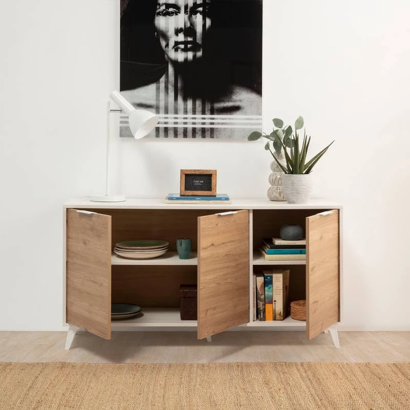 Buffet 3 Portes Koln Blanc Et Bois â Image 3